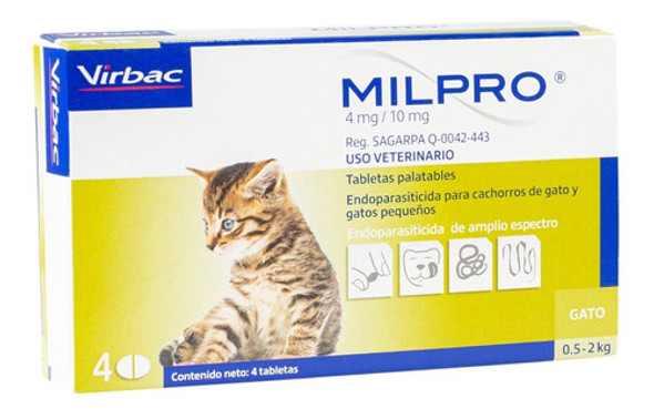 Desparasitante Interno Para Gato Virbac Milpro 4mg X 4 Comp 1 Desparasitante Interno Para Gato Virbac Milpro 4mg X 4 Comp 1