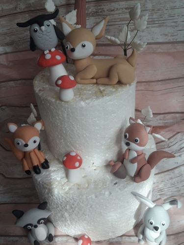 Adorno Torta Animales Del Bosque Porcelana Fria 1