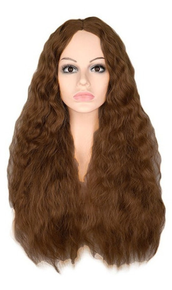 Peluca Castaño Claro Rizada Simil Natural Cosplay Oncológica 0