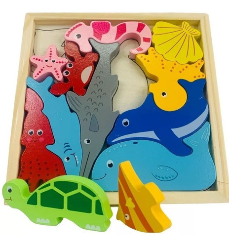 Rompecabezas De Madera Encastre Bloque Mariscos Mt08816 0