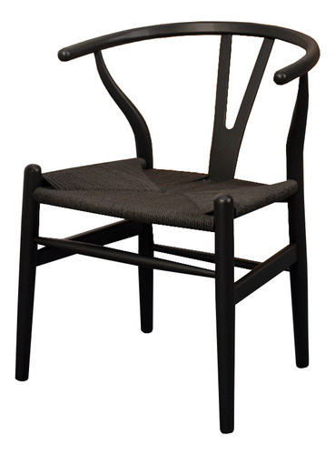 Silla De Comedor Wishbone Madera Beech Y Asiento Ratan Negro 0