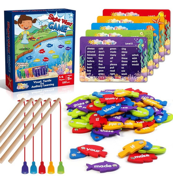 Springflower Wooden Magnetic Sight Word Juego De Pesca, Jugu 0
