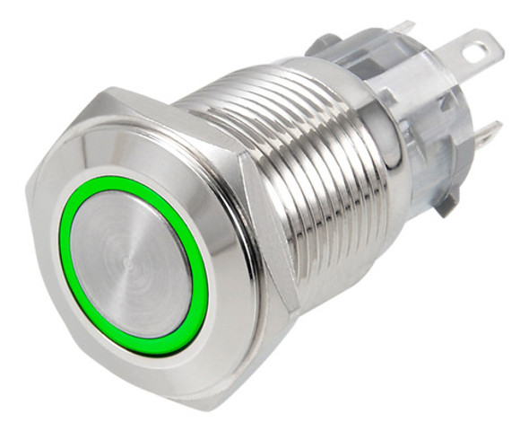 Boton Pulsador Metal 16mm Con Luz Led Sin Retencion Verde 0