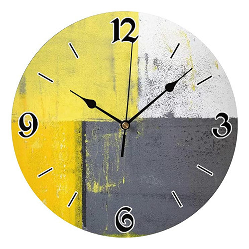Getjonesright - Reloj De Pared Decorativo Gris Y Amarillo, . 0