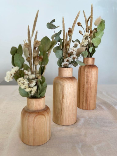 Trio De Floreros Nordicos Botella De Madera Incluye Flores 1