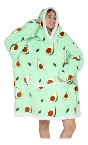Manta Oversize Suave Y Cálida Verde Aguacate Para Mujer 1