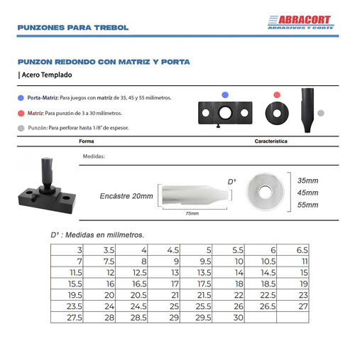 Punzón Y Matriz 25 Mm Cola 20, P/ Trebol O  Similar 1