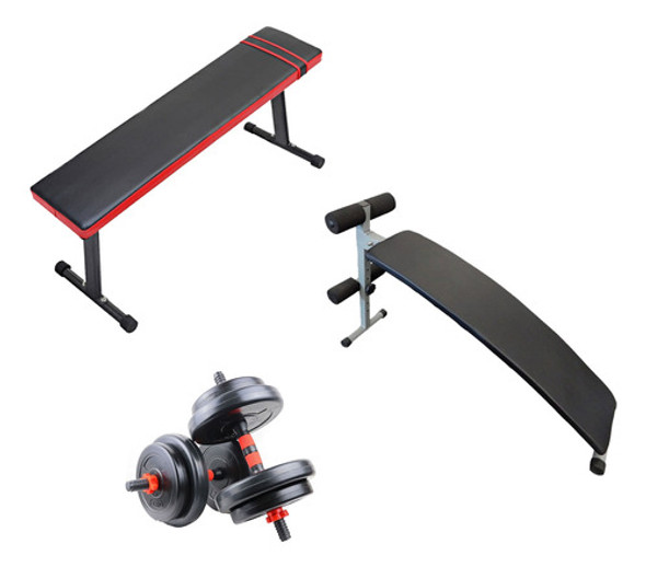 Banco Plano + Banco Abs + 2 Mancuernas 20kg Circuit 0