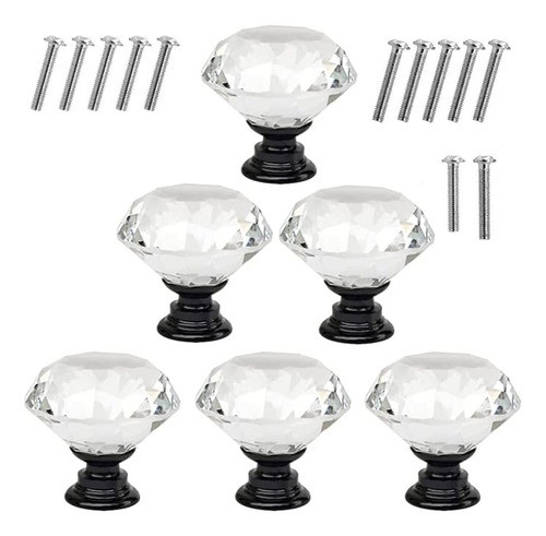 Tirador Boton 30mm Cristal Transpar Base Negro Pack 6 Uni 0