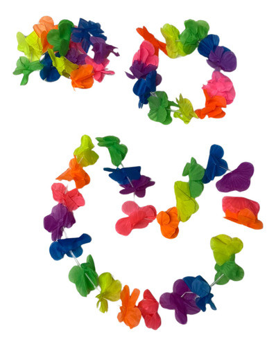 Set Hawaiano Multicolor Collar Vincha Pulsera Fluo Cotillon 0