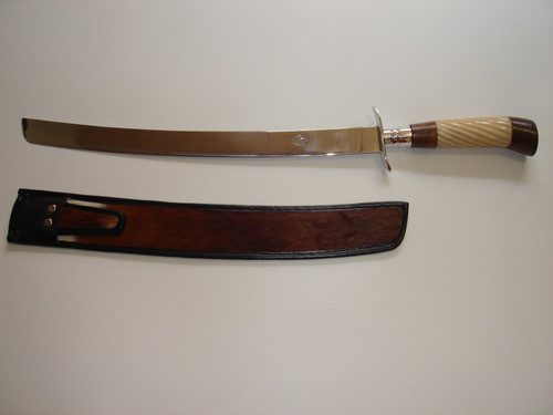 Sabre Cascavel Madeira E Osso Trabalhado 16p. Bainha Pêlos 1