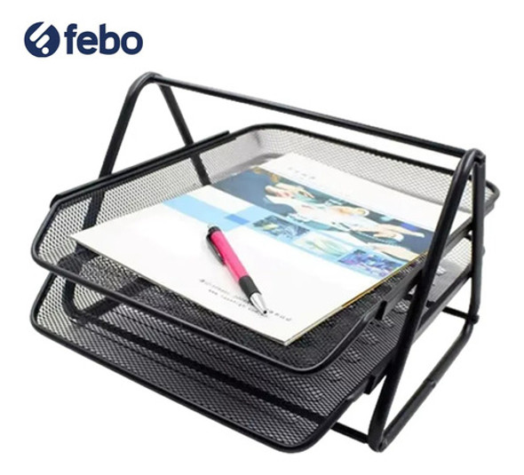 Organizador De Escritorio De Metal Bandeja Doble Febo 1