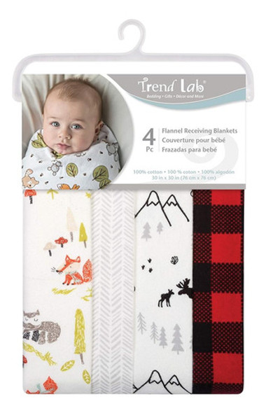 Trend Lab Buffalo Check Woodland 4 Pack Mantas De Franela, 3 1