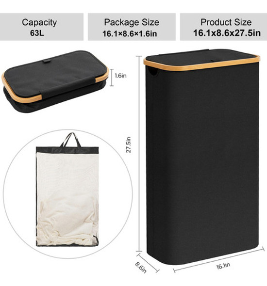 Joybest Cesta De Lavanderia Delgada De 63 Litros Con Tapa, C 1