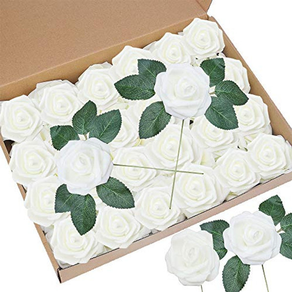 Awtlife 50 Uds Flor Artificial Rosa Y 15 Hojas Artificiales 0