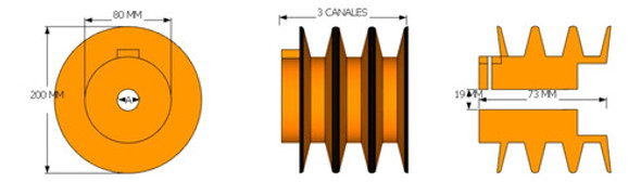 Polea De Fundición Para Correa Serie B 200mm 3 Canales 1