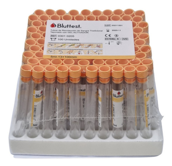 Tubos Gel Activador 5ml Bluttest Tradicional X100 Unidades 0