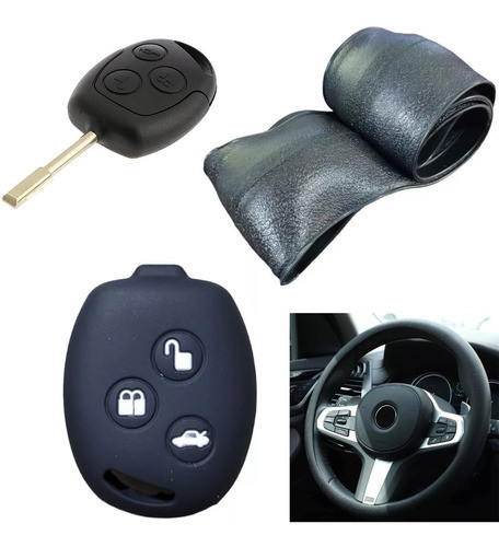 Cubre Volante + Funda Llave Silicona Ford Focus 1 - Negro 0