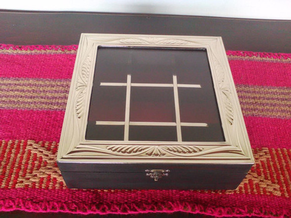 Caja De Té De Madera Y Alpaca De 9 Divisiones 0