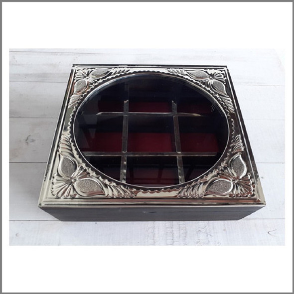 Caja De Té De Madera Y Alpaca De 9 Divisiones 1