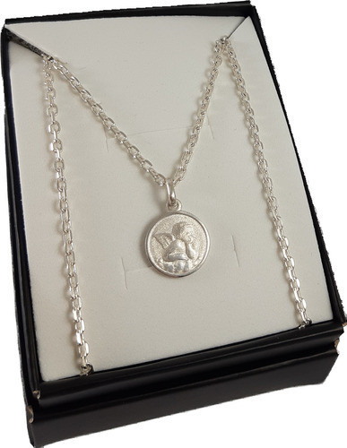 Cadena Forcet Y Medalla Angel De La Guarda Maciza Plata 0