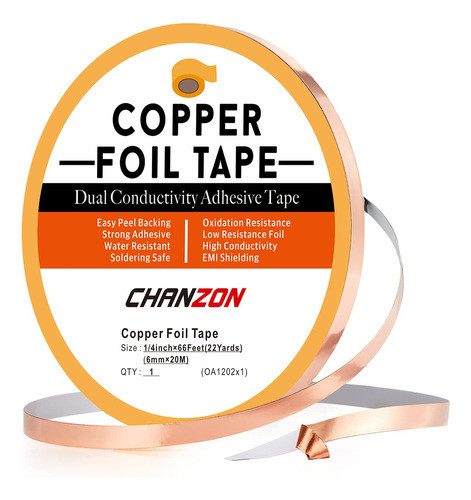 Cinta De Lamina De Cobre Adhesivo Conductor 1/4puLG X 20m 0