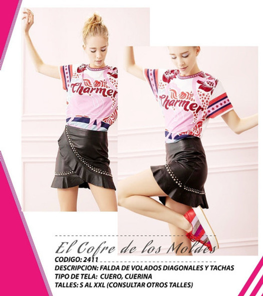 Molde Digital Pollera Cuerina Volado Cruzado Pack 5 Talles! 1