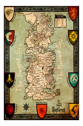 Game Of Thrones - Mapa Y Escudos - Lámina 45x30 Cm. 0