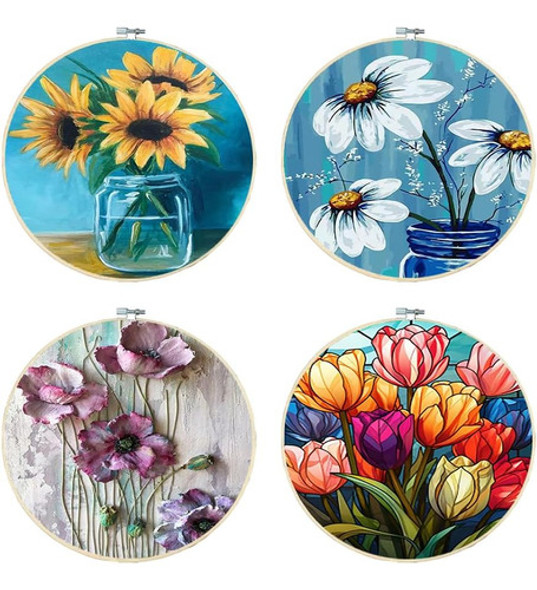 Kit De Bordado Para Principiantes, 4 Patrones De 20 X 20 Cm 0