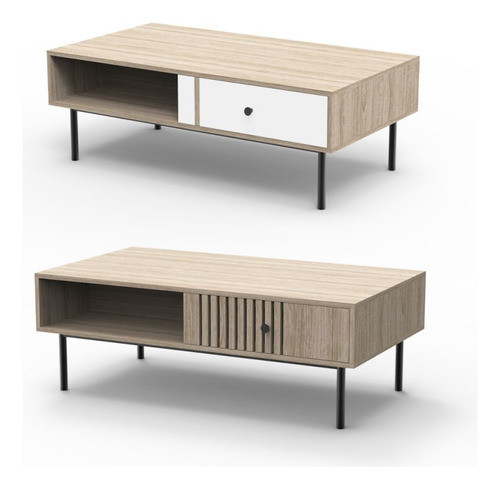 Mesa Ratona De Centro 2 Cajones Con Estantes Kobe 0