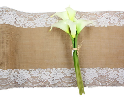 Arpillera Mesa Runner Weding Todo Encaje Natural Rústico Vin 0