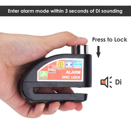 Candado De Moto Para Disco Antirrobo Con Alarma De 110 Db Y 1