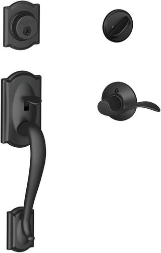 Cerradura Puerta Exterior  Manijon Y Tambor Negro Mate 10lh 0