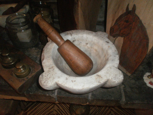 Enorme Mortero Antiguo D Marmol C/machacador 31x31 Coleccion 0