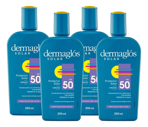Kit Protector Solar Dermaglós Fps50 Emulsión 250ml X 4u 0