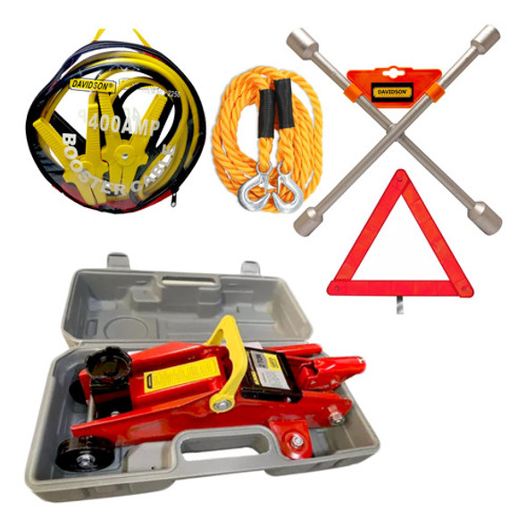 Kit Auto | Gato 2 Ton + Llave Cruz + Chicote 400 + Baliza 0