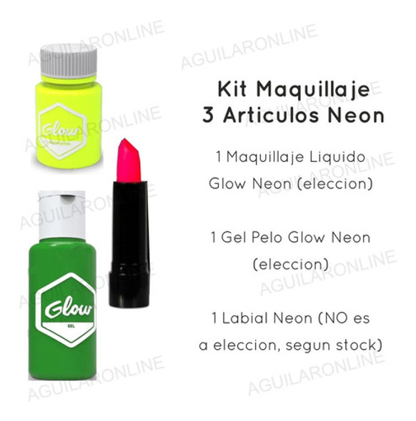 Kit Maquillaje Artistico Neon Teatral 3 Articulos Glow 1
