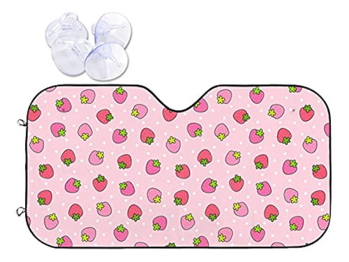 Dujiea Car Front Window Sunshade, Pink Strawberry Foldable A 0
