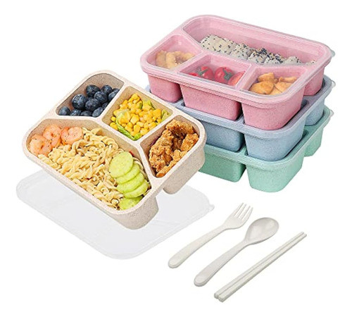 Paquete De 4 Fiambreras Bento, Contenedores De Preparación D 0