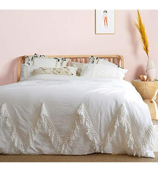 Edredón Bohemio, Funda Nórdica Blanca, Ropa De Cama Queen Bo 0