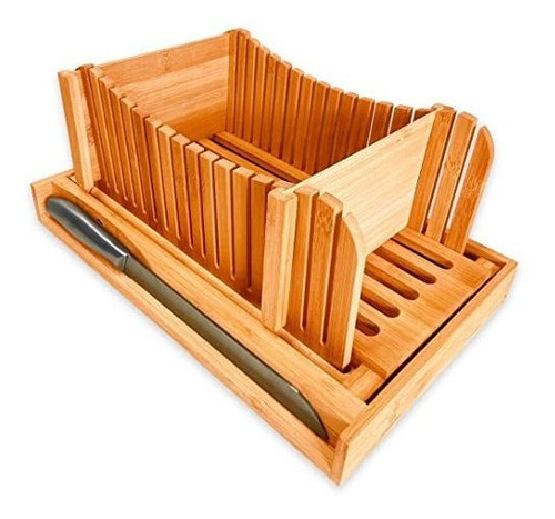 Rebanadora Pan Bambú Ajustable Cortador Cuchillo Inoxidable 0