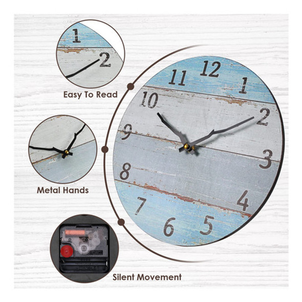 Tonzom Reloj De Pared Redondo De Madera Silencioso, De 12 Pu 1