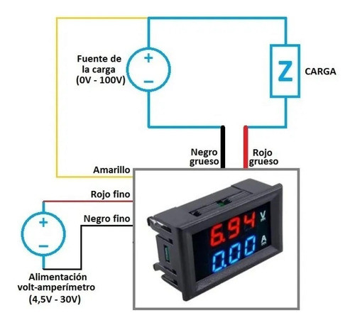 Voltimetro Amperimetro Dc 100 V 10a Display Rojo Y Azul 1