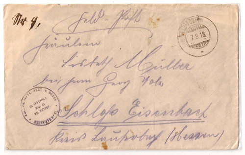 Alemania Sobre 1° Guerra Con Marca De Regimiento 1918 0