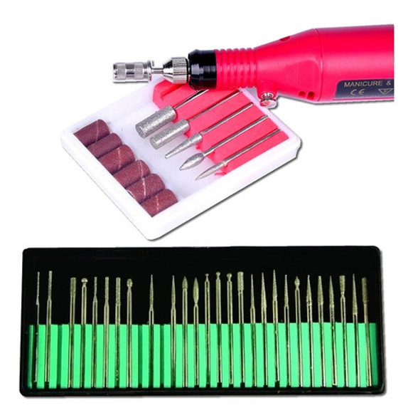Torno Eléctrico Y Kit 30 Fresas Diamantadas Para Manicura 0