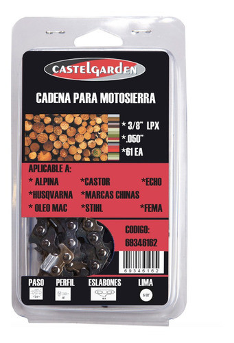 Cadena Motosierra Armada Castel Garden 3/8 Lpx 050 X 61 0