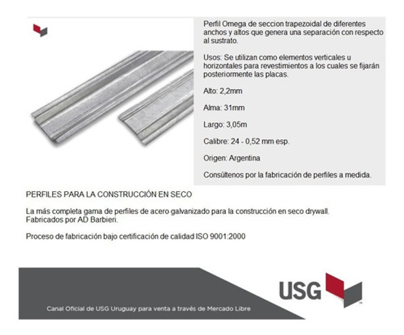 Perfil Omega Altura 2,2cm  Cal 24 X 3,05m 1