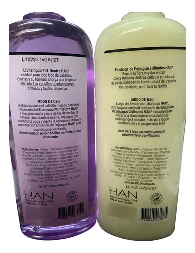 Shampoo Nuetro Ph7 + Enjuague Han 2 Minutos Brillo 500ml 1