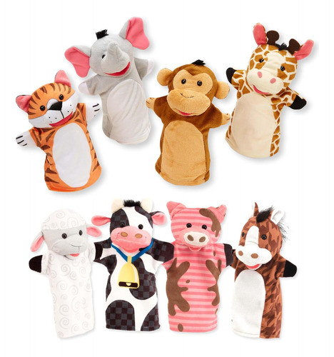Muñecos De Mano De Animales De Zoo Y Granja, Set De 4 Pares 0
