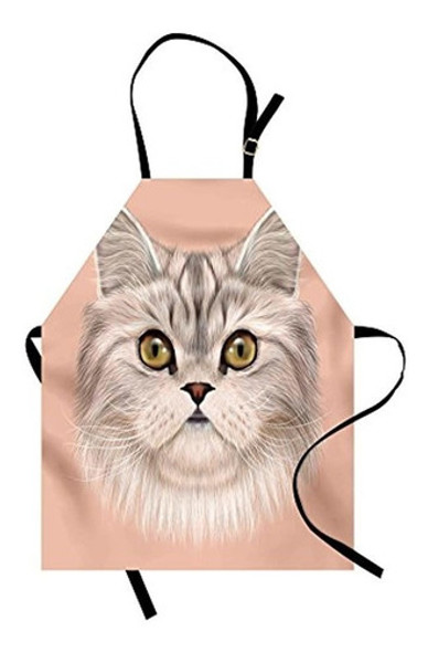 Delantal De Gato Ambesonne, Bigotes De Retrato De Gatito Mej 0
